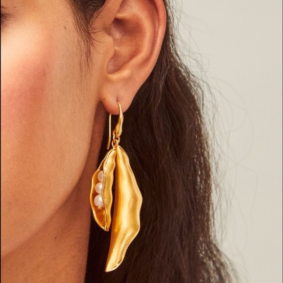 🆕Tory Burch Authentic Gold Pea Pod Statement Earring - Picture 6 of 13